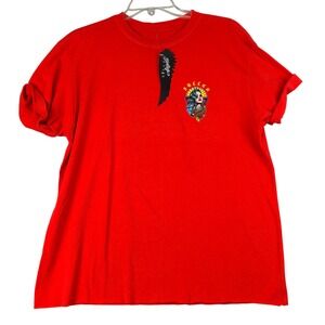 Sullen‎ Angels M Red Graphic T-Shirt Tattoo Art Koi Fish Raw Hem Streetwear Tee